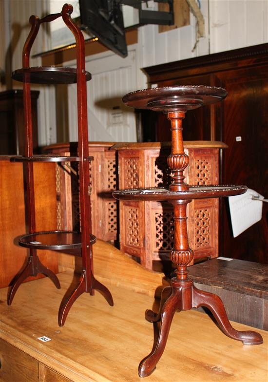 Three tier mahogany cakestand and a two tier dumb waiter